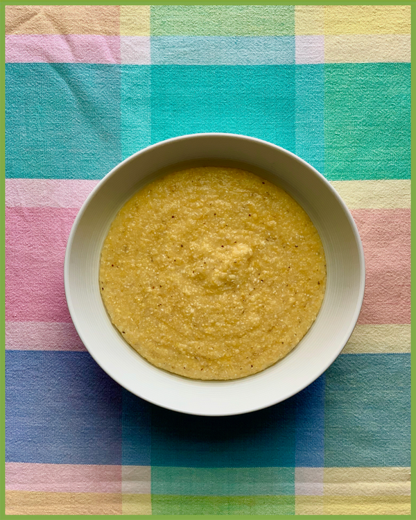 Savory, Spreadable Polenta + Brown Butter Fiddle Heads